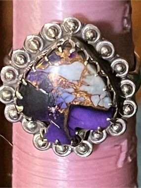🎉 SALE Rare Genuine Purple Torquise Stone Statement Ring Handcrafted by Artisan